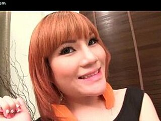 sexy redhead shemale licking big phallus