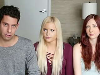 blonde and redhead kissing