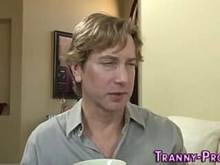 trans slut tugs cum load after riding