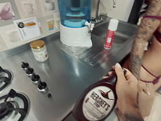 my sexy latin tranny girl gets her body full of chocolate and ass fucked