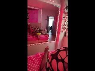 tgirl tease foxxy stripping and stroking her shecock