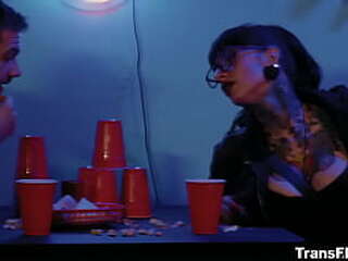 sexy ts babe khloe kay stroking his she cock while getting ass fuck