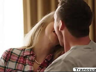 thai ladyboy is playing woth cuecumber