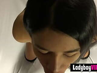 very skinny and flat chested asian ladyboy gets her hands tied behind her back