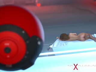 3d sexy sci-fi dickgirl android plays with a hot woman in the space station