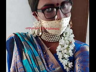 indian beautiful crossdresser model in blue saree