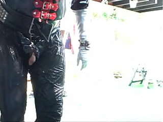 sexy young shemale in pigtails and latex miniskirt riding a 12-inch bbc