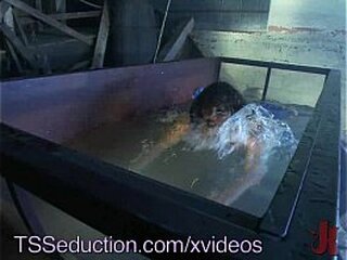 teen beauty and shemale friend kissing and showing off