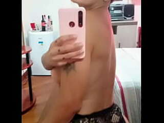 pretty ladyboy blasts out a big load of cum during solo fun